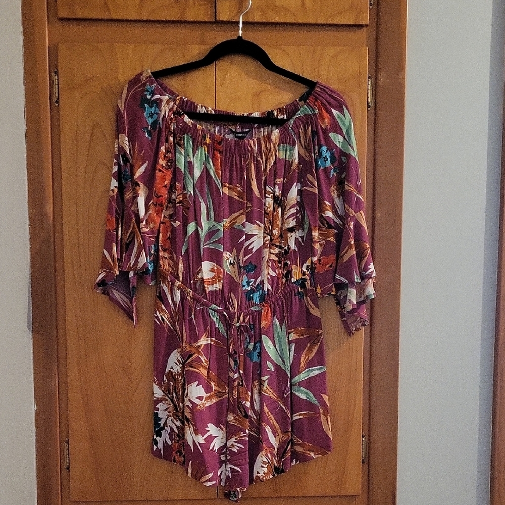 Express Red and Purple Ruffled Jumpsuit